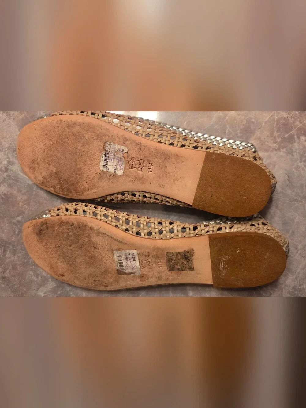 Tory Burch Silver & Tan Woven Ballet Flats